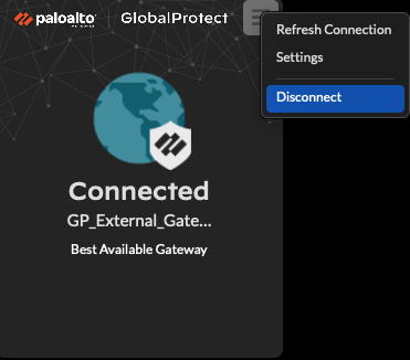 screenshot of the MacOS GlobalProtect Disconnect button